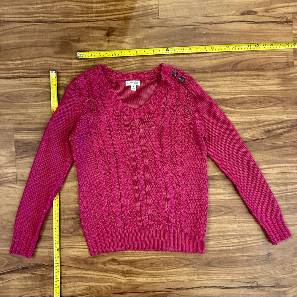 Sparkly Hot Pink St. John's Bay Pink V-Neck Cable Knit Sweater